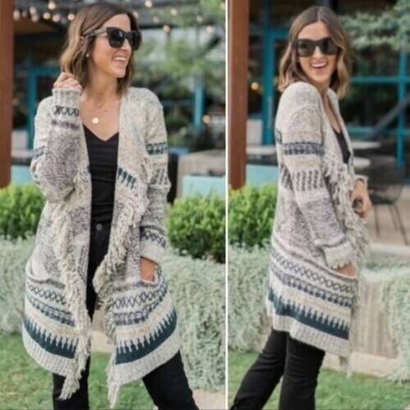 CAbi 3701 Shetland Fringe Southwestern Aztec Cardigan Sweater, XXS - Picture 1 of 10